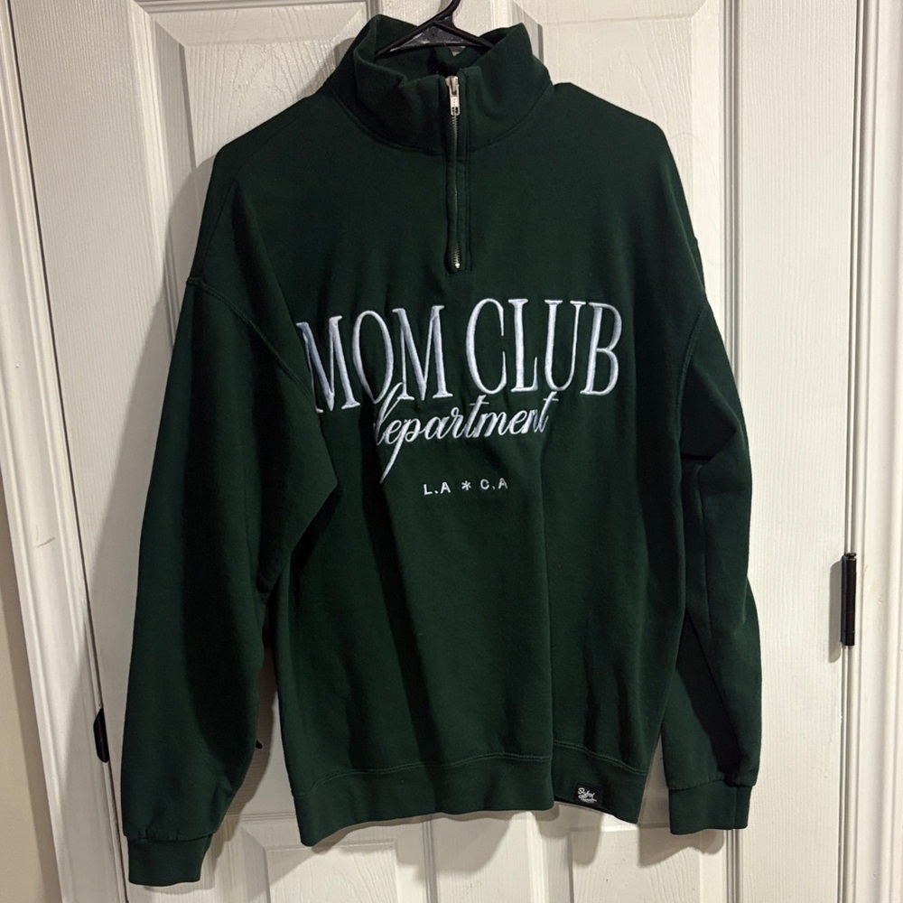Mom Club Green Zip-Up Sweater